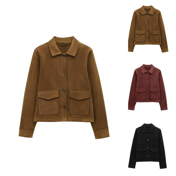 Womens Cropped Trench Coat Oversized Double Breasted Lapel Long Sleeve Short Jacket Fashion Outerwear