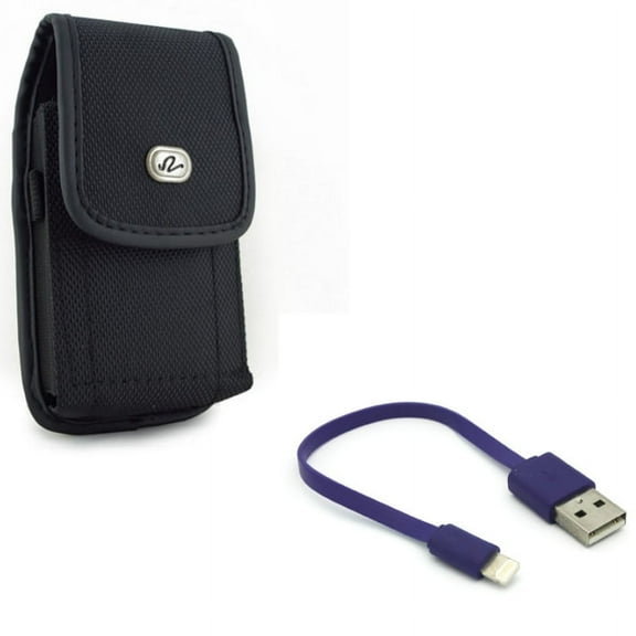 Case Belt Clip w Short USB Cable for iPhone XR - Rugged Holster Canvas Cover Pouch, Charger Cord Power Wire Fast Charge Compatible With iPhone XR