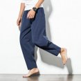 thumbnail image 4 of CHUANK Men‘s Trousers Cotton Linen Fashion Casual Pants Solid Color Breathable Loose Shorts Straight Drawstring, 4 of 7