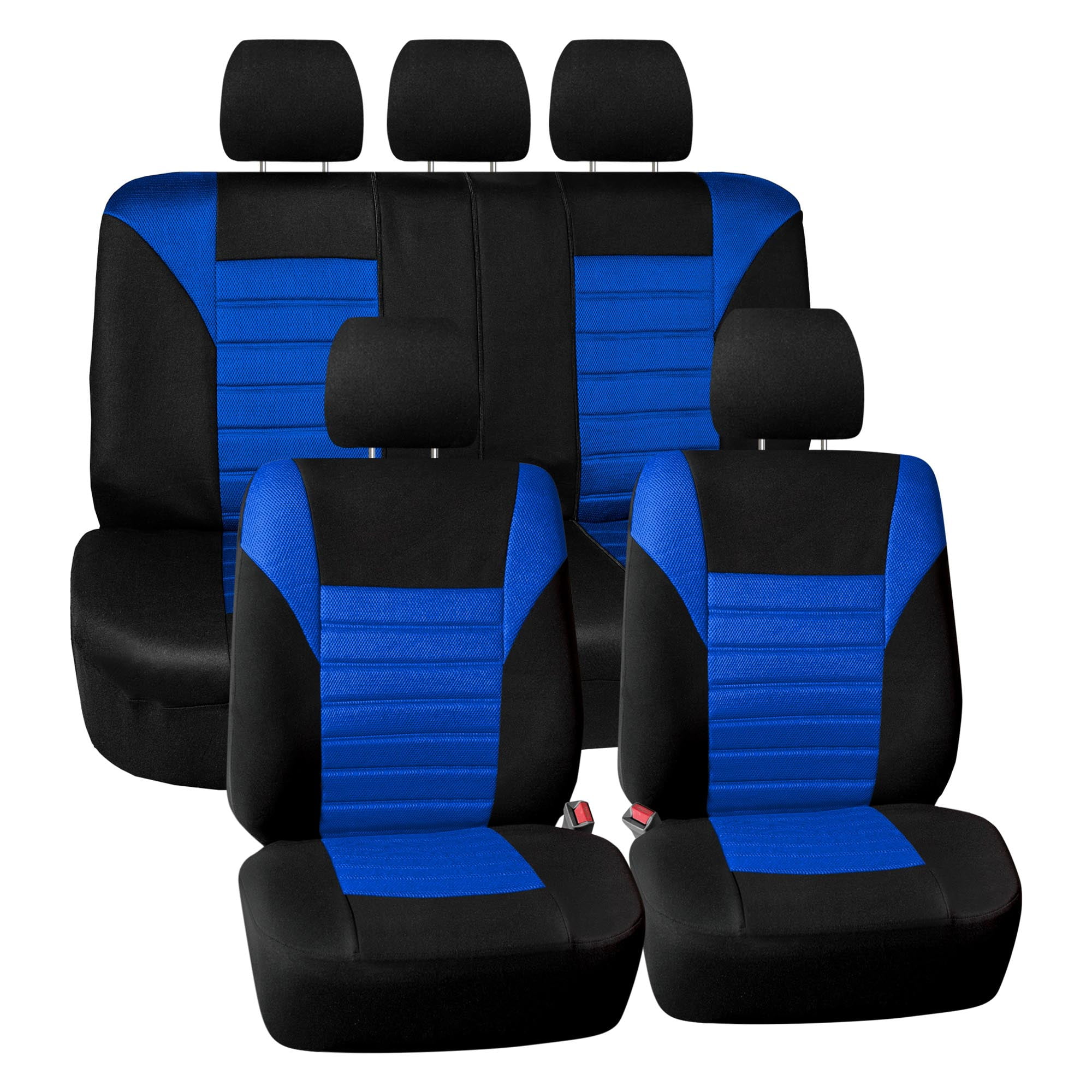 FH Group 3 Row Universal Fit Car Seat Covers Premium 3D Air Mesh with Removable Headrest,  Airbag Compatible for SUV, Sedan, Van Blue - 7 Seater