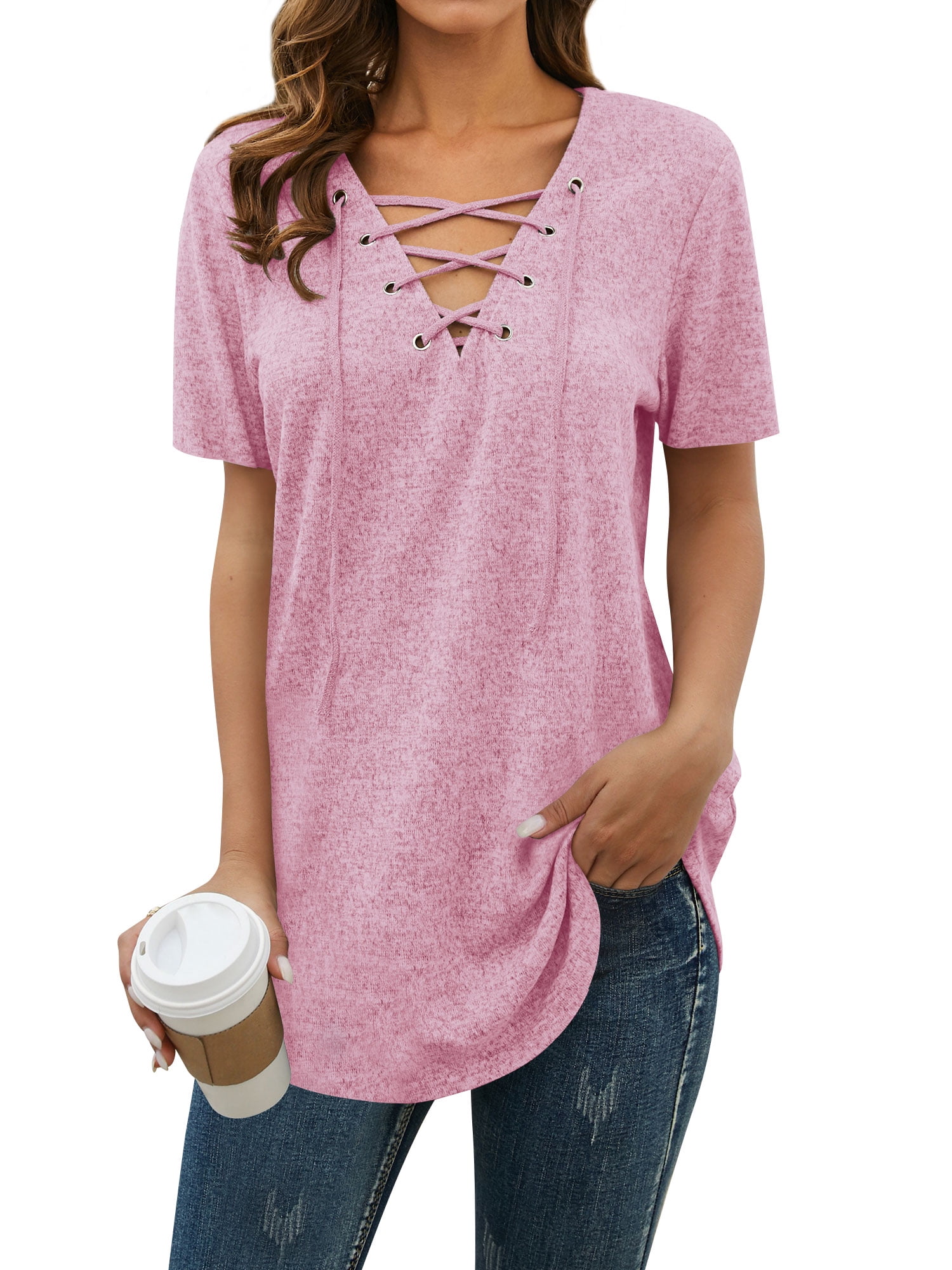 Lace V-Neck Short Sleeve Top