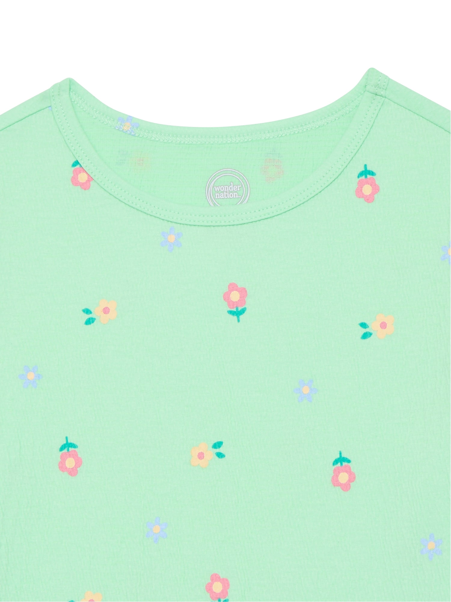 Wonder Nation Girls Crinkle Jersey Tee with Short Sleeves, Sizes 4-10