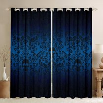 Manfei Blue Boho Damask Curtains and Drapes for Women, Tribal Skeleton Skull Black Out Curtains, Mandala Flower Floral Curtains Pack of 2 (52x63 Each), Window Treatments Room Decor
