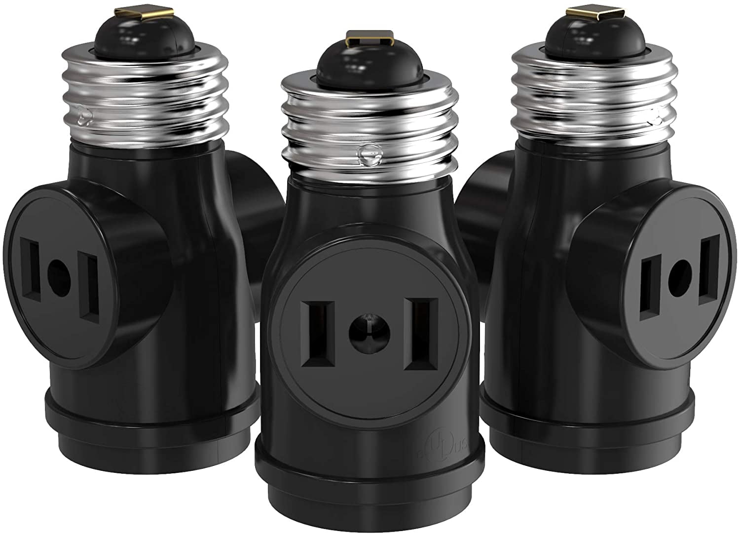ULListed 2 Outlet Light Socket Adapter JACKYLED E26 Socket to Outlet Splitter Converter Black