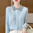 thumbnail image 2 of Suéter de cuello polo a juego de colores de tendencia de otoño e invierno de nueva moda falso dos cardigan para mujer 100% pura lana., 2 of 5