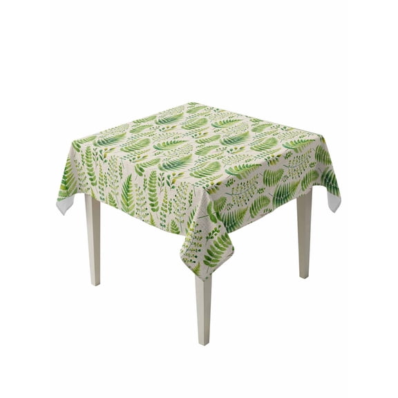Spring Leavse Table Cloth, Waterproof Tablecloth for Square Tables, Pastoral Garden Botanical Rustic Burlap Reusable Washable Fabric Table Cover for Restaurant Kitchen Dining Tables 54"x54"