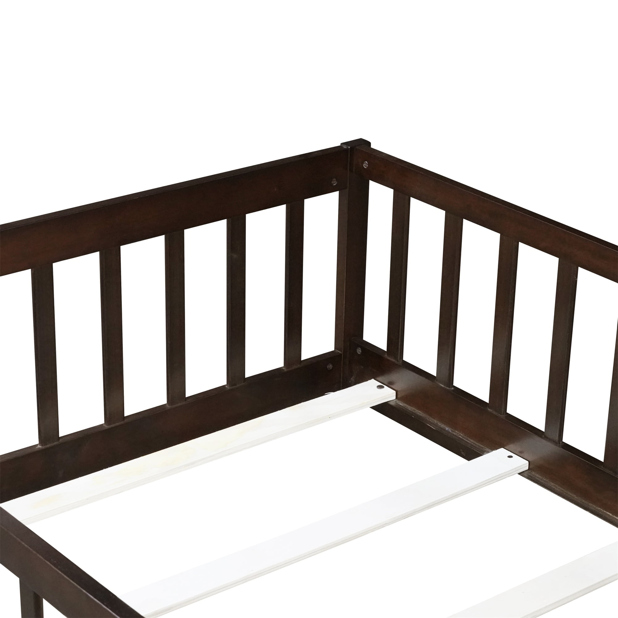 Alvantor Twin Size Floor Bed, Solid Wood Toddler Bed with Slat and Fence Guardrail, Montessori Floor Bed for Kids, Boys, Girls,Espresso