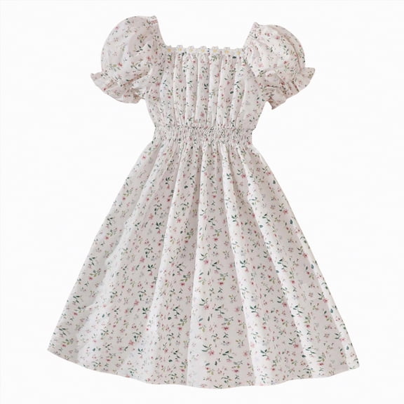 Kogui Kids Summer Dresses for Girls Girls Summer Dress Maxi Strap Ruched Flowy Beach Casual Teen Girl Sundress Size 11-12 (Beige,11-12 Years)