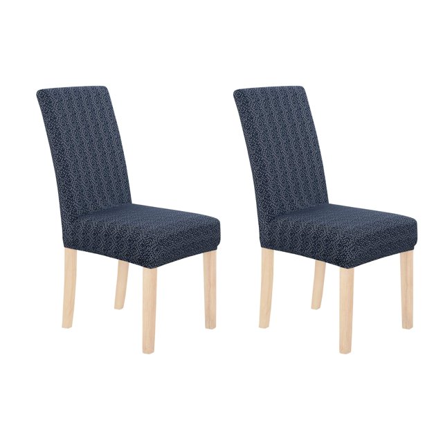 Deconovo - Funda de silla de comedor de punto jacquard, elástica, lavable y extraíble, de licra, para banquetes, juego de 2, azul marino
