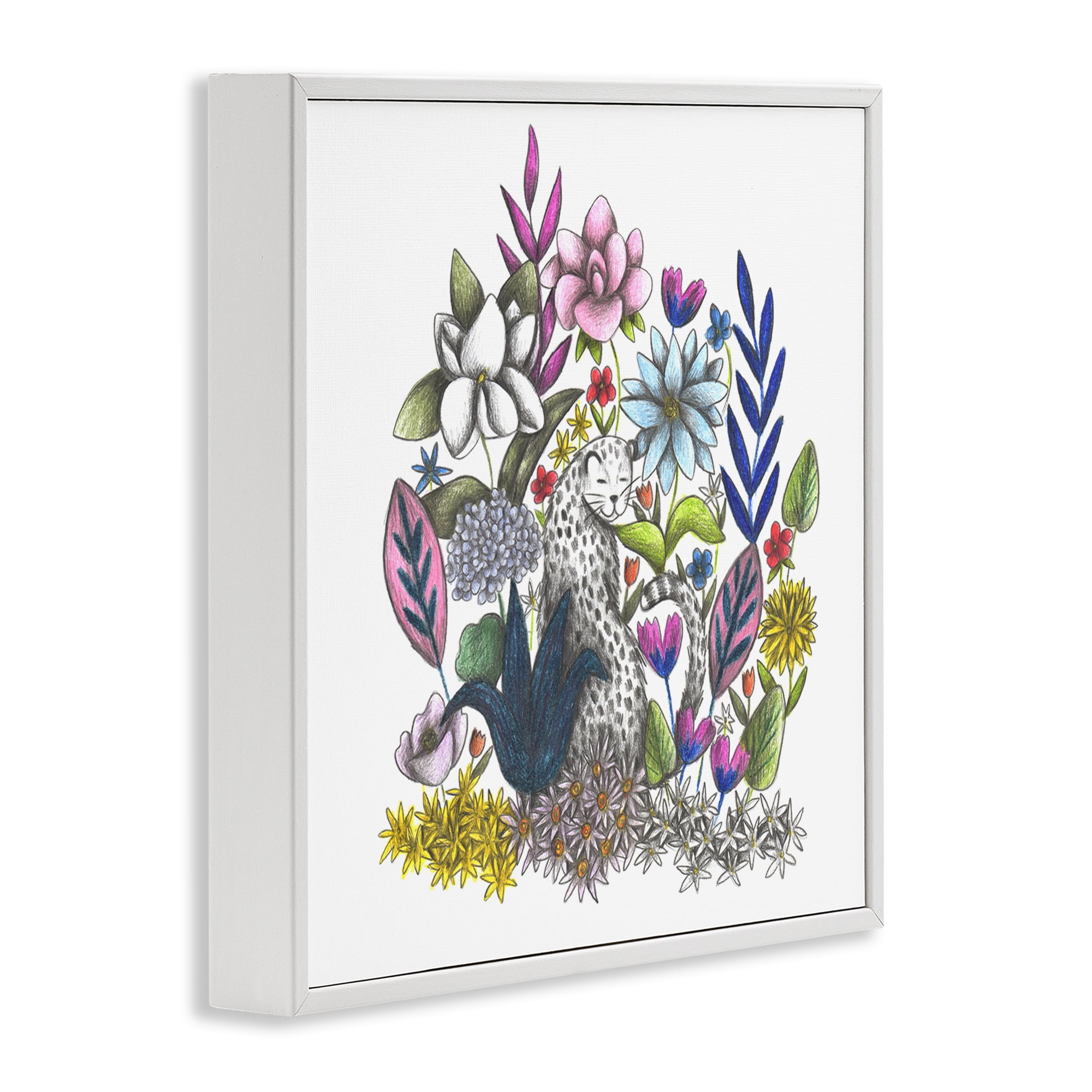 Leopard in Midst of Flowers White Framed Giclee Art, design by Cecilia Battaini