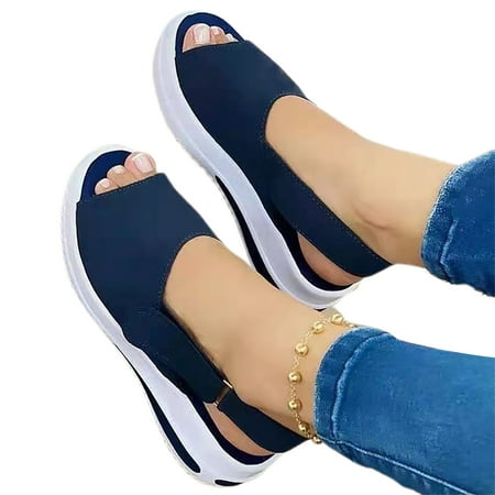 

Flm Wedge Sandals Breathable Simple Design Casual Women Open-toed Wedge Sandals