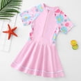 thumbnail image 2 of BOBOGOJP Girls One Piece Swimsuit Short Sleeve Swim Dress Swimsuit with Shorts Skirted Modest Bathing Suit 2-12 Years Light Pink for Size 11-12 Years, 2 of 5