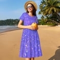 thumbnail image 4 of Balery Purple Glitter Vestidos sueltos de manga corta para mujer, vestidos de verano 2025, vestidos casuales de corte A con vuelo., 4 of 6