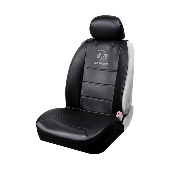 Plasticolor 008624R25 Dodge RAM Gray Embroidered Logo 3 Piece Side-less Seat Cover Premium Car Truck or SUV Seatcover with Cargo Pocket