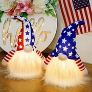 Juegoal 10.5" Lighted Patriotic Plush Gnomes, 4th of July Decorations Handmade American Uncle Sam Tomte Light Up Elf, Figurine for Veterans Day Gifts, Tabletop Independence Day Holiday Decor, 2 Pack