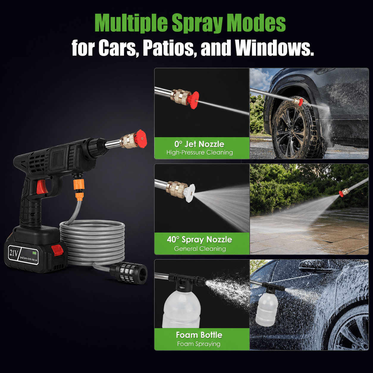 Cordless Portable Pressure Washer | 400PSI Power Cleaner with Nozzles  Foam Bottle