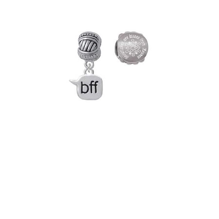 Silvertone Text Chat - bff - Best Friends Forever - Snowflakes are Kisses from Heaven Charm Beads (Set of