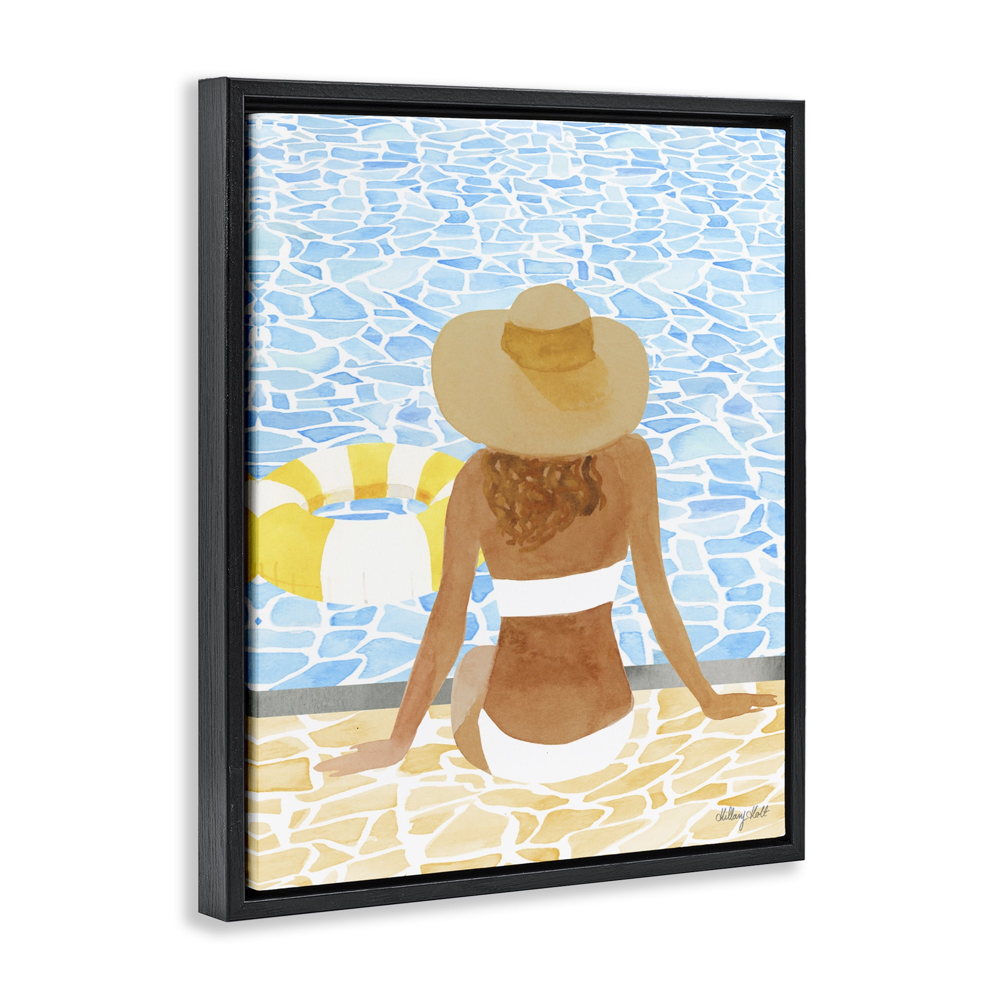Stupell Industries Summer Poolside Chill Black Framed Floater Canvas Wall Art, design by Hillary Holt