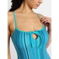 thumbnail image 4 of No Boundaries Tie Front Striped One-Piece Swimsuit, Women's XXS-XXL, 4 of 5