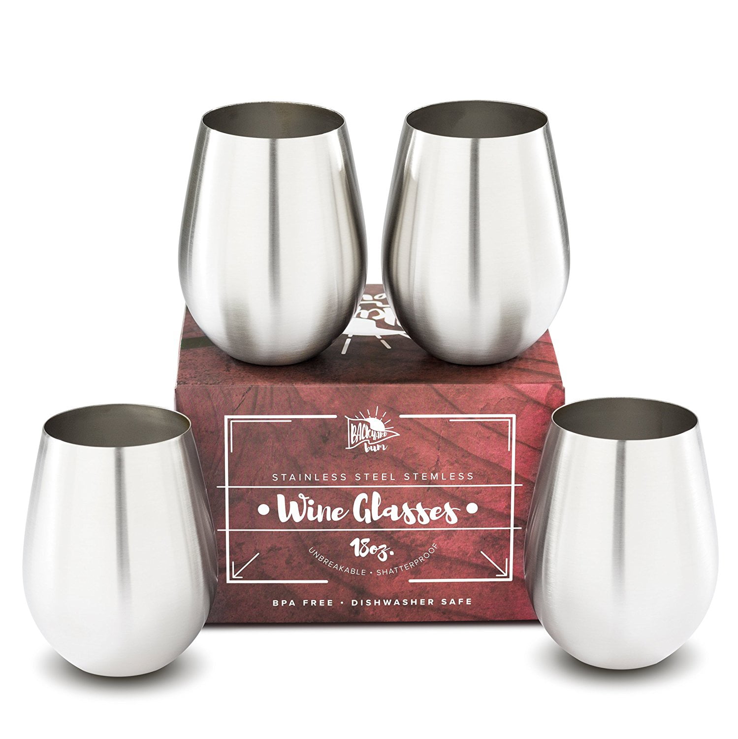 Stemless Wine Glasses Unbreakable T304 Stainless Steel Set of 4