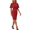thumbnail image 4 of INSPIRE CHIC Elegant Business Dresses for Women's Double Breasted Two Pieces Cape and Dress Sets S Red, 4 of 6