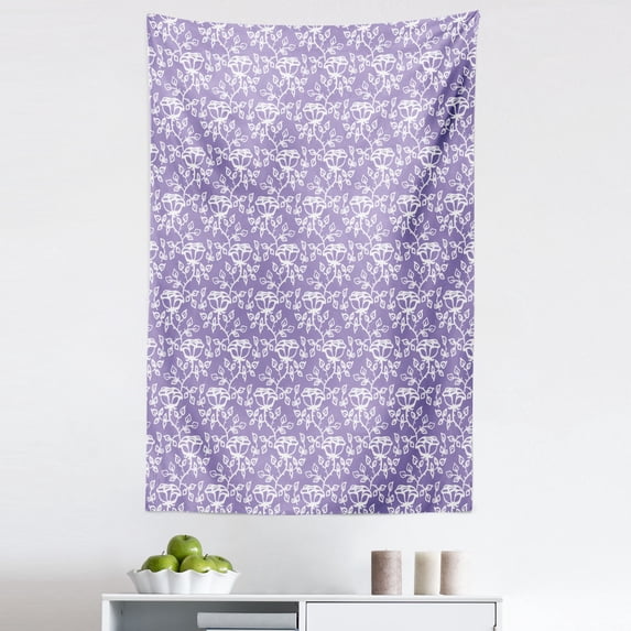 Purple Rose Tapestry, Symbol of Grace Eloquent Design of Flower Foliage Spring Art Pattern, Fabric Wall Hanging Decor for Bedroom Living Room Dorm, 5 Sizes, Lavender and White, by Ambesonne