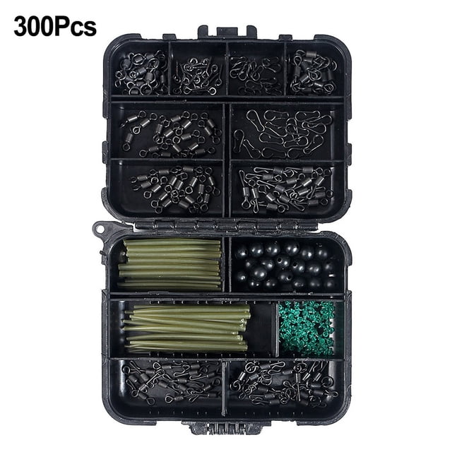 300Pcs Carp Fishing Tackle Weights Clip Hooks Swivels Terminal Rigs Hooks Snaps