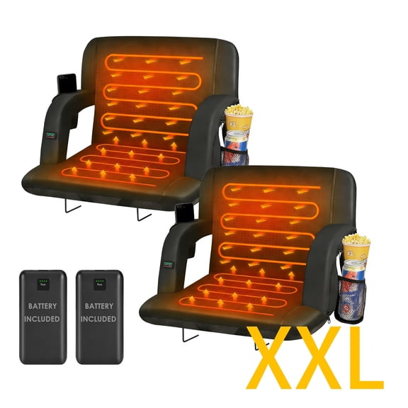DKMOCO 2PCS 25" Extra Wide Dual-Sided Heated Stadium Seats for Bleachers with Back Support, Bleachers Chair with Arm Rest, for Outdoor Sports (wiht 20000mAh Power Bank)