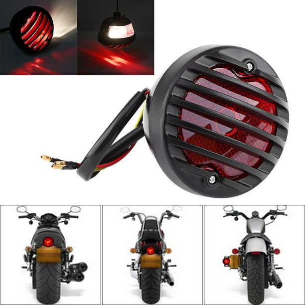 Garosa Black Round Motorcycle Tail Brake Light for Bobber Chopper