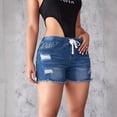 thumbnail image 6 of Ripped Jean Shorts Women Elastic Waist Drawstring Frayed Hem Denim Shorts Ripped Washed Shorts Summer Fashion Distressed Boyfriend Jorts Blue L, 6 of 6