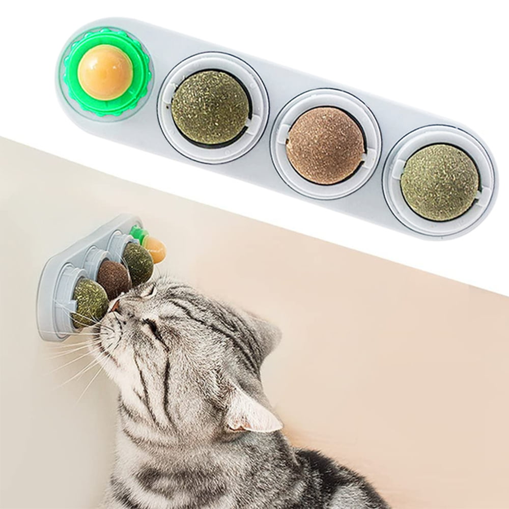2 Pcs Catnip Balls Toy Rotatable Cat Edible Ball Cat Teeth Cleaning Interactive Toy for Indoor Cats Playing Chewing