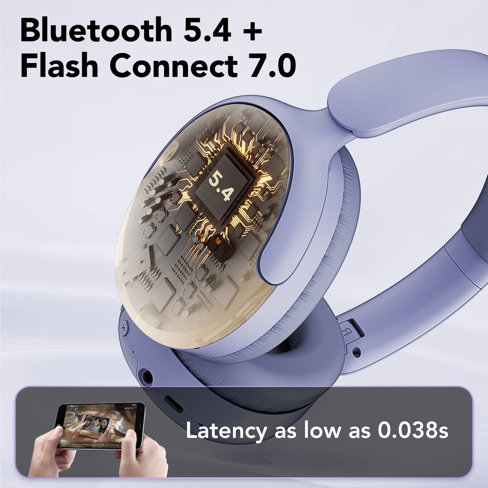Hybrid Active Noise Cancelling -45dB, Bluetooth Headphones 5.4, 50H Playtime Earbuds, Clear Call with 4 Mics, Bass Boosted by 90%, Comfort Fit Over Ear Headphones for Travel Home Office PC Purple