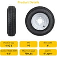 thumbnail image 4 of Qinaqin 4.8-8 Trailer Tires On Rims 4.80-8 6PR Q cm de Profundidad712/S 4.80 X 12 con 12" 5 Lug on 4.5" Load Range C Set 2 Anchoheel Blanco Spoke, 4 of 4