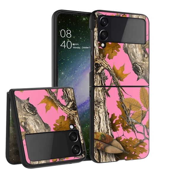 ANJ+ Hard Protective Printed Case Cover Compatible with Samsung Galaxy Z Flip 4 - Pink Tree Camo