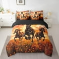 thumbnail image 2 of Manfei 3D Western Horse Bedding Comforter Set 7pcs, Orange Rustic Flower Floral Queen Bedding Sets, Teesn Adult Men Women Reversible Queen Sheet Sets, Breathable Home Decor, 2 of 7