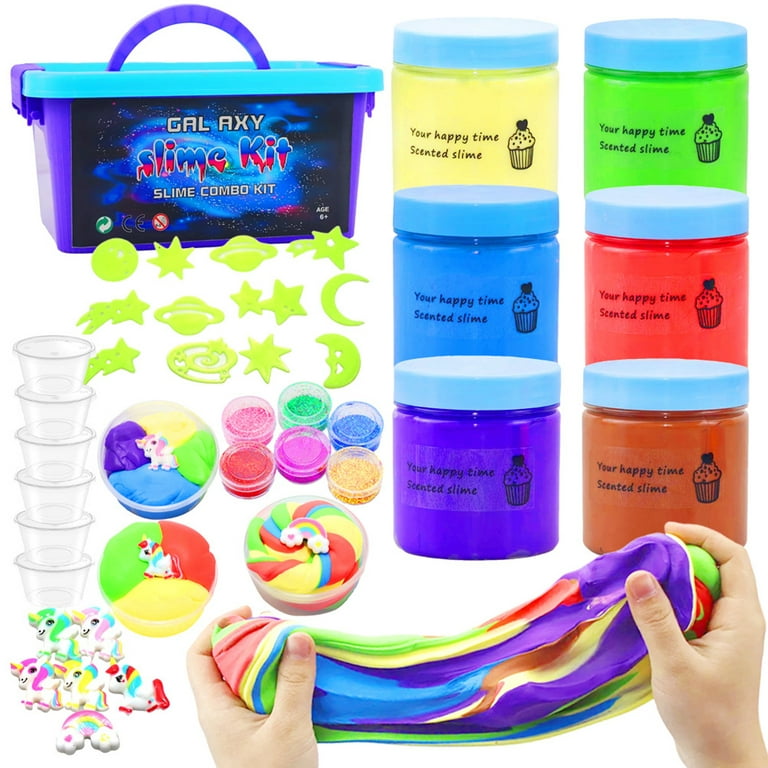 Hapeisy Galaxy Slime Kit， Glow in The Dark Stars & Galactic Slime for Boys  and Girls，Stress Relief Toys for Kids,DIY Decoration，Non-toxic, Washable  and Reusable，6pcs 