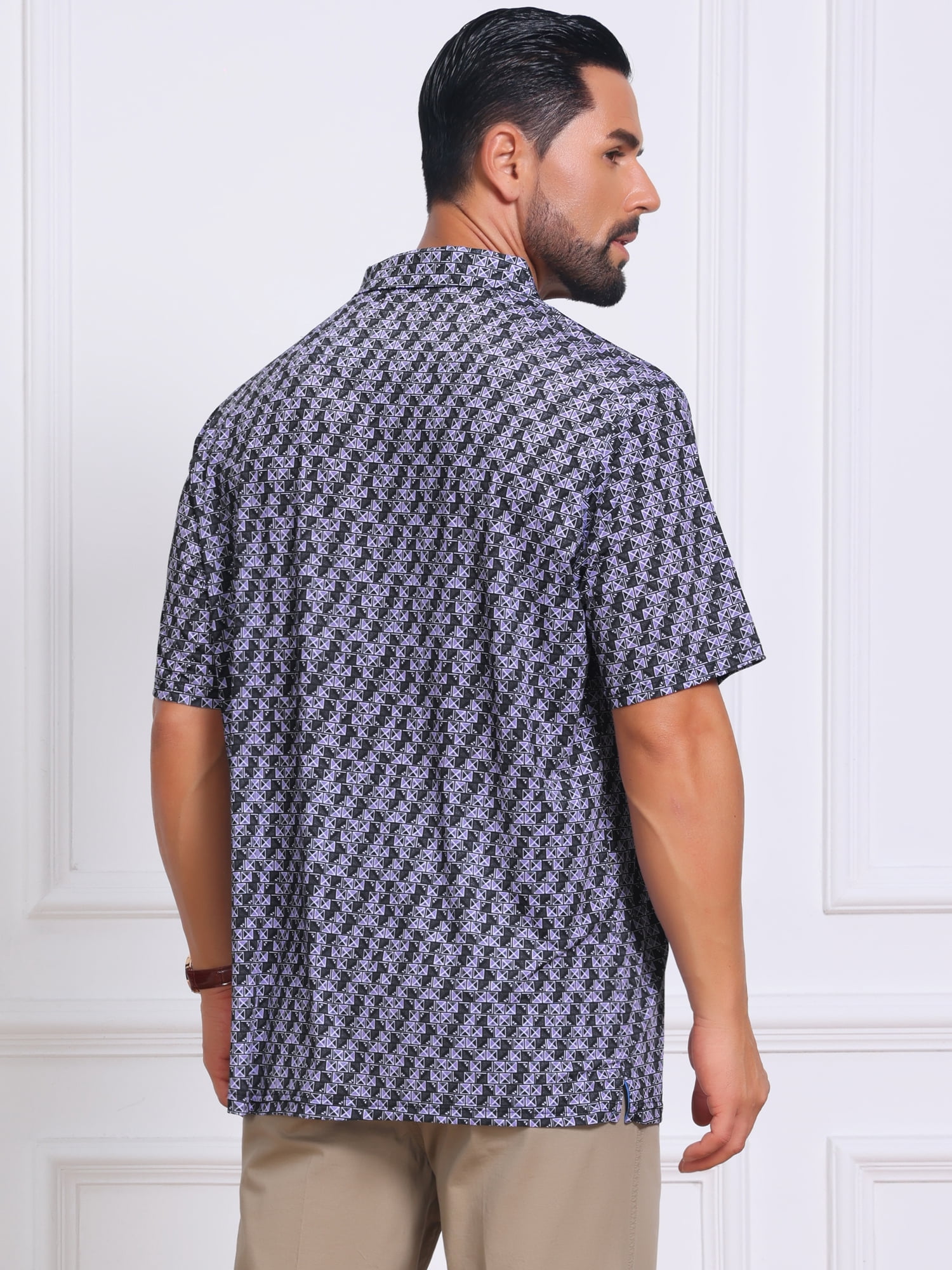 DARING DIVA Men's Printed Short Sleeve Lightweight Breathable Polo Shirts S Dark Purple
