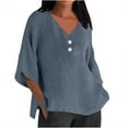 thumbnail image 2 of Linen Shirts for Women, Summer Seven Quarter Sleeve V-Neck Solid Loose T Shirt, Gray XXL, 2 of 5