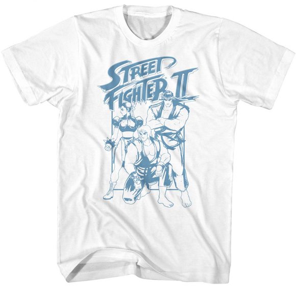 T-Shirt Blanc pour Adulte Street Fighter Ryu Ken And Chun Li Box 5TG