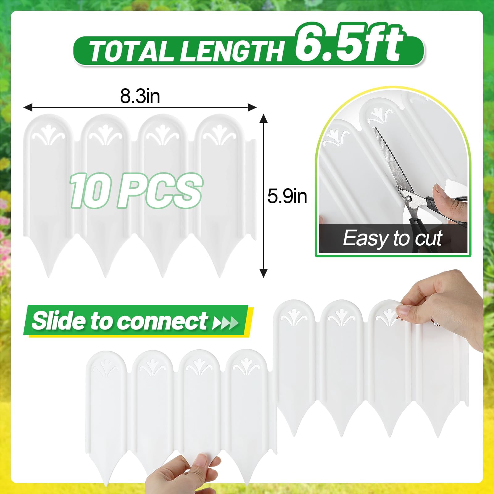 Garden Edging Border & Fences - 15ft Total Length No Need Digging Lawn Fence Border for Dividing Yard Flower Bed Areas, Included 25pcs 8.3" L x 5.9" H White Panels