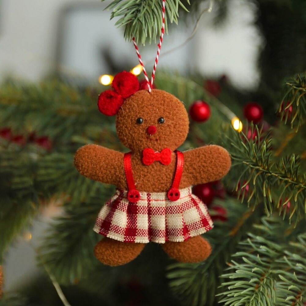 16x12cm, Gingerbread Cookie Man Christmas Doll Hanging Charms Gingerbread Cookie Man & Woman Couple Plush Ornaments Holiday Decor Stuffed Toy 