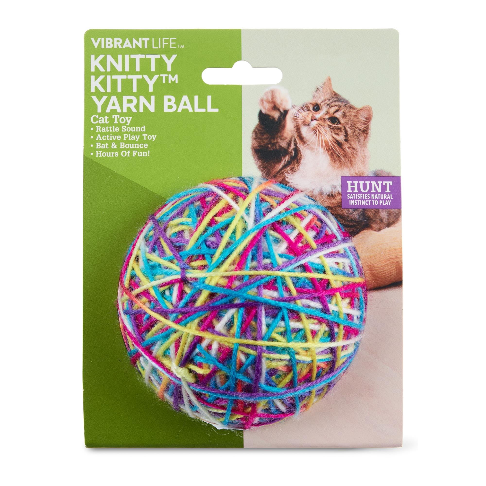 Vibrant Life Knitty Kitty Multi-Colored Yarn Ball, Large Yarn Ball, Rattling Cat Toy for Cats and Kittens