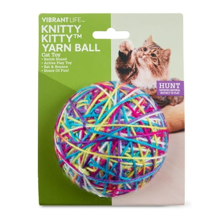 Vibrant Life Knitty Kitty Multi-Colored Yarn Ball Rattling Cat Toy for Cats and Kittens.