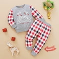 thumbnail image 4 of Odeerbi Baby Boy Girl Clothes Toddler Outfit Newborn Christmas Print Patchwork Plaid Tops Plaid Pants Set Gray, 4 of 9
