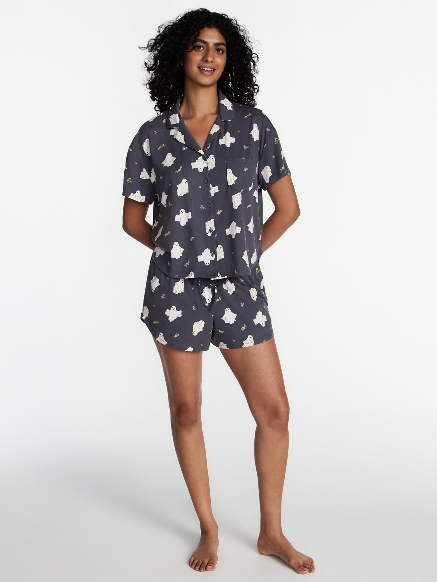 Halloween Women's Notched Top and Shorts Pajama Set from Way to Celebrate, 2-Piece, Sizes XS-3X