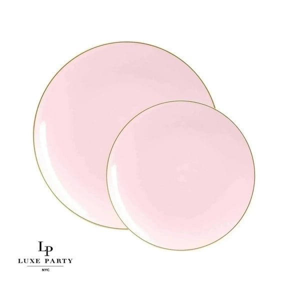 Party Source Blush Pink w/ Gold Rim 10" Plastic Wedding Dinner Plates 10ct.