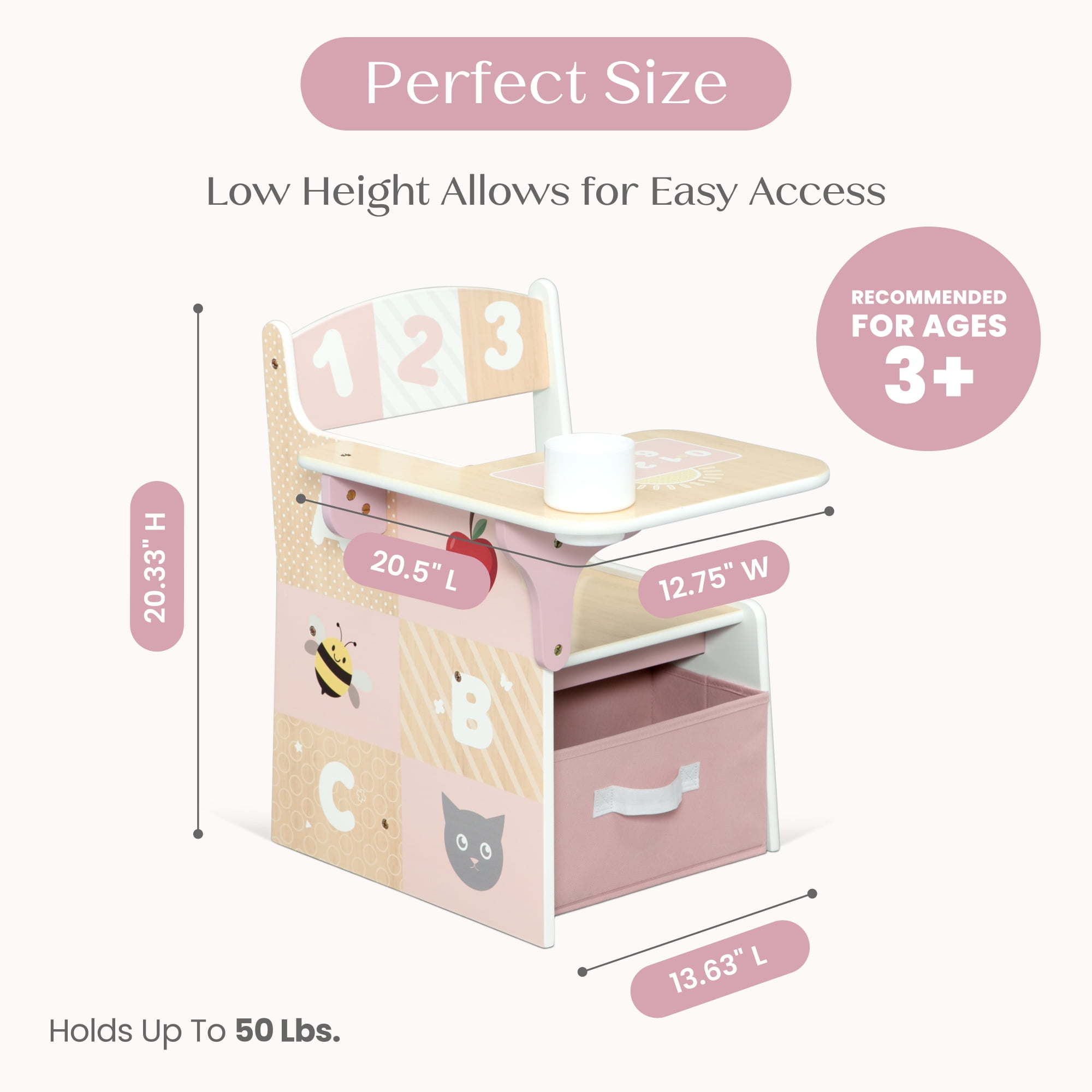 Delta Children 123 Numbers Chair Desk with Storage Bin, Natural & Pink