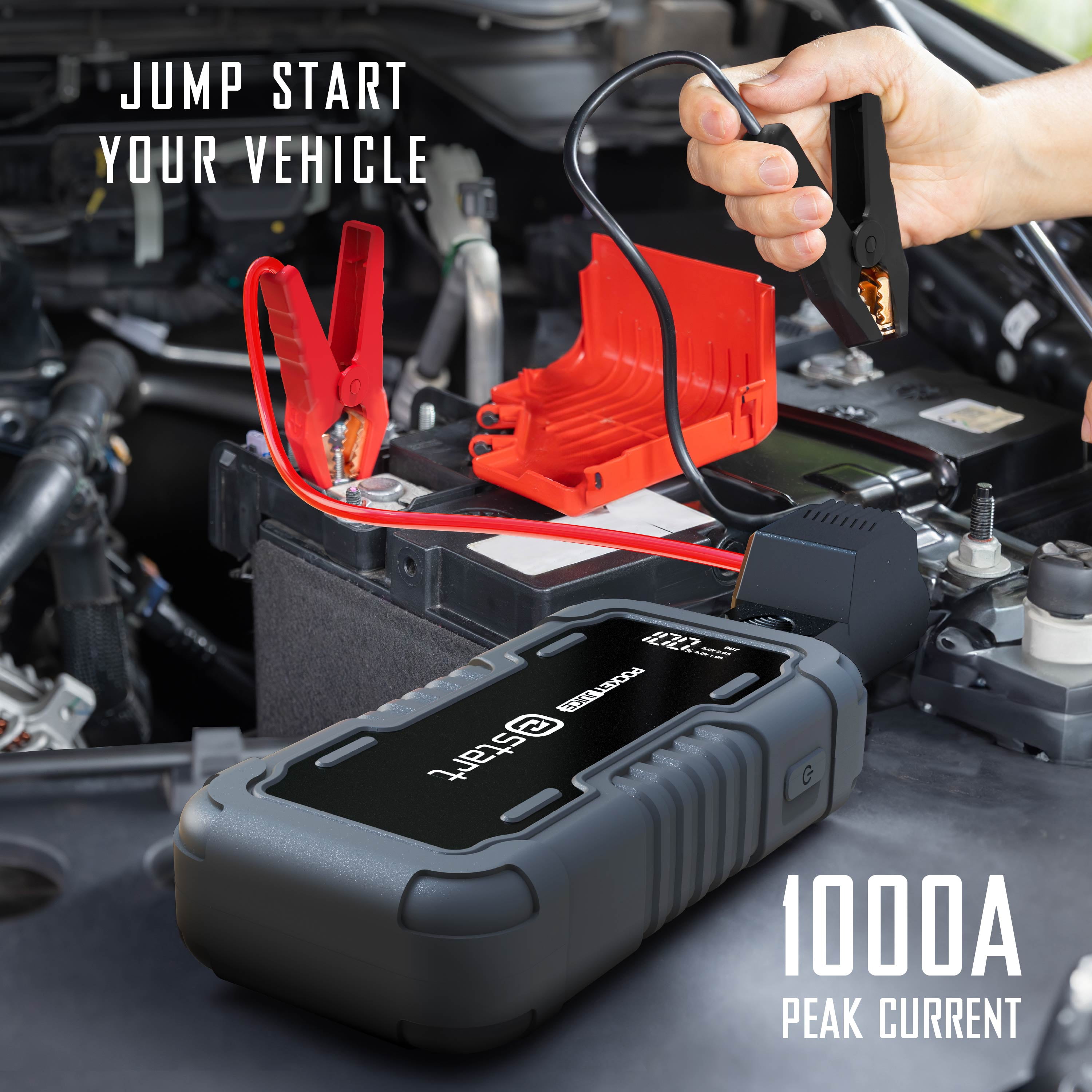 Pocket Juice E Start 2000A Car Jump Starter and Portable Power Bank with Dual USB Ports, 12V