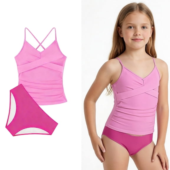 Girls 2 Piece Swimsuit Tankini Bathing Suits with Chest Pad Swim Suits for Girls 11-12 Years