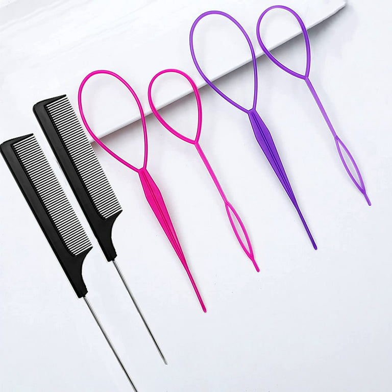 1006 Pcs Hair Loop Tool Set with 2 Topsy Tail Hair Tools 1 Ponytail Cutter  Remover 1 Metal Pin Rat Tail Comb for Hair Styling 2 Hair Braiding Tool  1000 Black Rubber Bands for Women Black-B